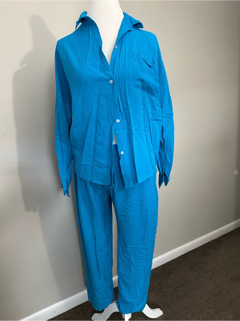 Women’s Turquoise Button-Down Pant Set